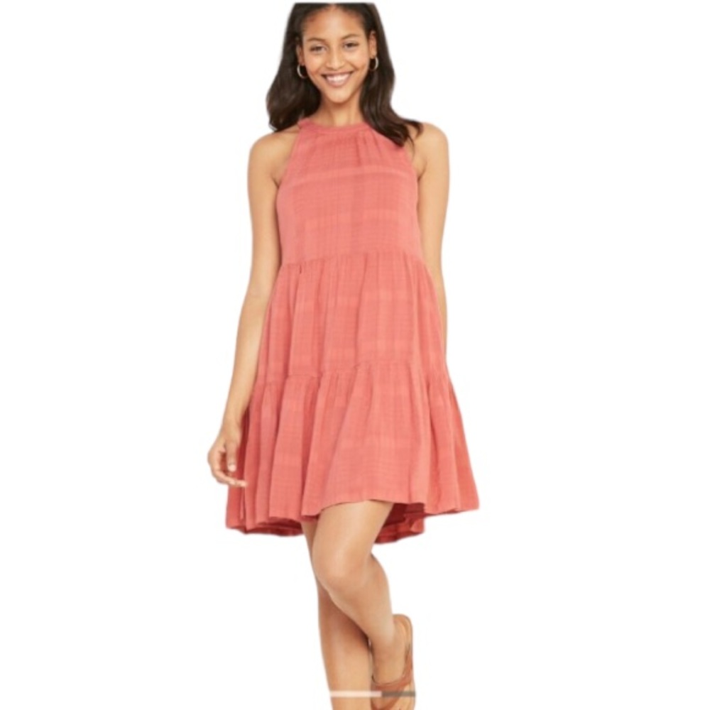 Old Navy Sleeveless Tiered Swing Ruffled Hem Round Neck Gooseberry Red Dress XL